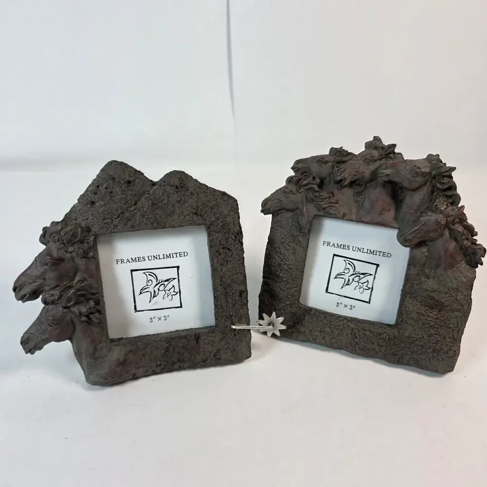 Rustic Western Wild Horses Vintage Frames Unlimited 3x3 picture frames set of 2